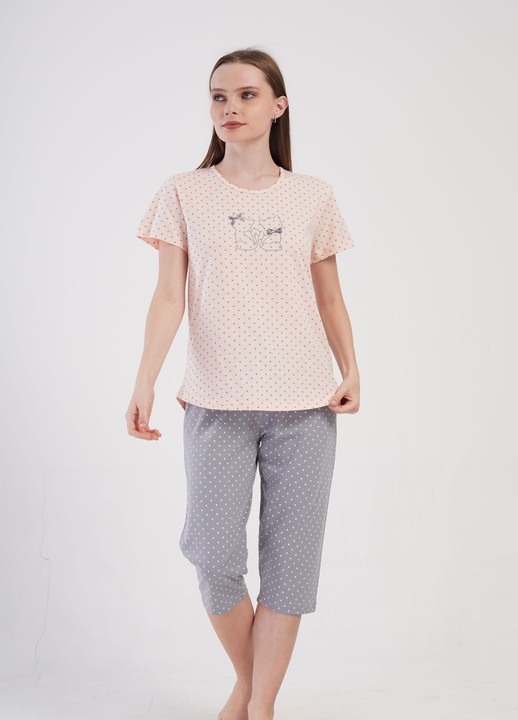 Pijama bumbac capri Vienetta, Love Story, roz pudrat