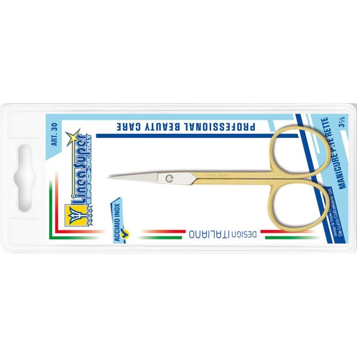 Foarfeca dreapta manichiura, maner aurit, lame otel calit, 3.5"