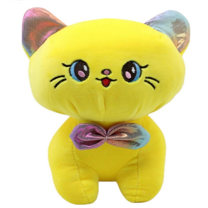 Jucarie plus, Pisica cu papion, Galben, 18 cm