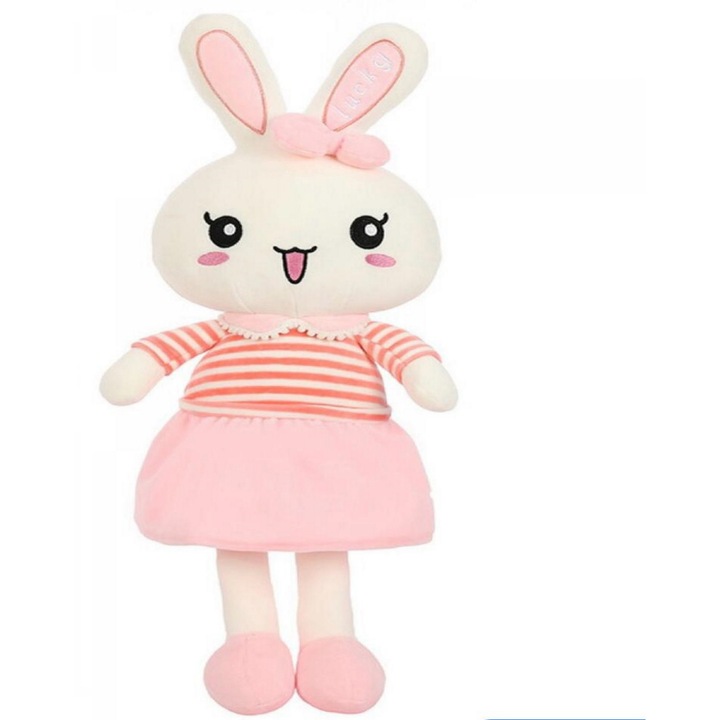 Jucarie plus, Iepuras cu rochita si fundita roz, 30 cm