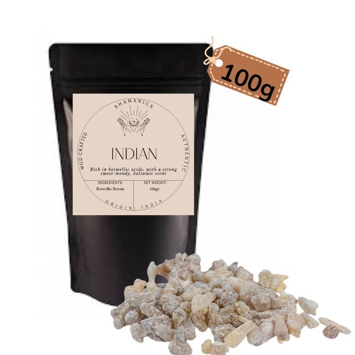 Натурален индийски тамян, Boswellia Serrata, 100g, свещен аромат за пречистване, молитва и медитация