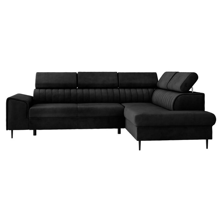 Coltar cu functie de dormit Fosino Dreapta, MIRJAN 24, negru, 206x276x81 cm