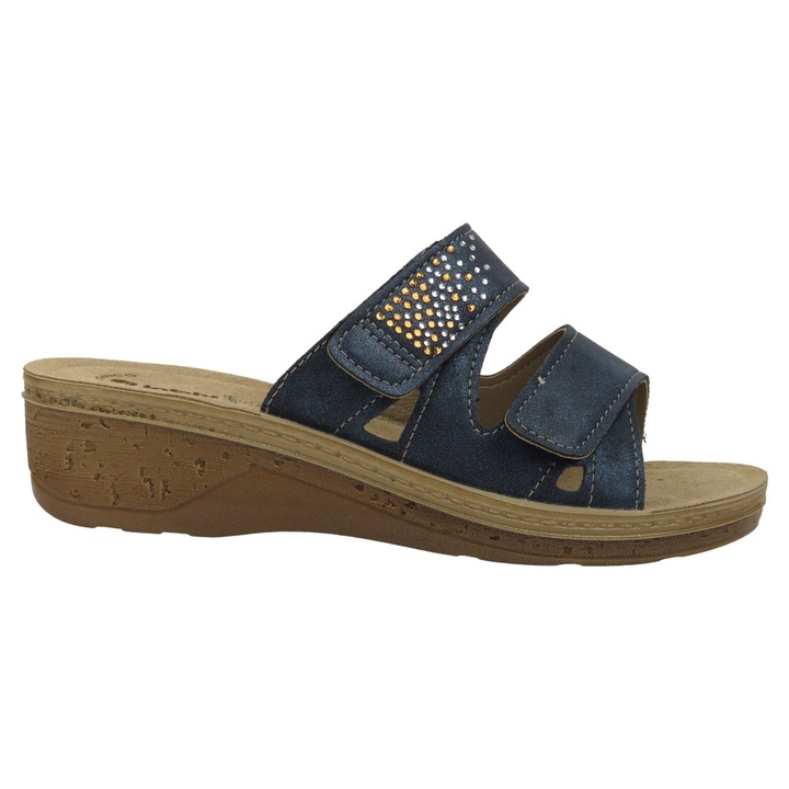 Papuci dama, INBLU, bleumarin, piele ecologica, flatform, toc clasic
