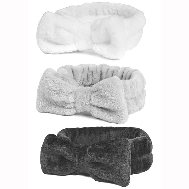 Banda de par din fleece coral, Enforose, cu fundita draguta, set cu bratara din microfibra, elasticitate buna, 5.5cm latime