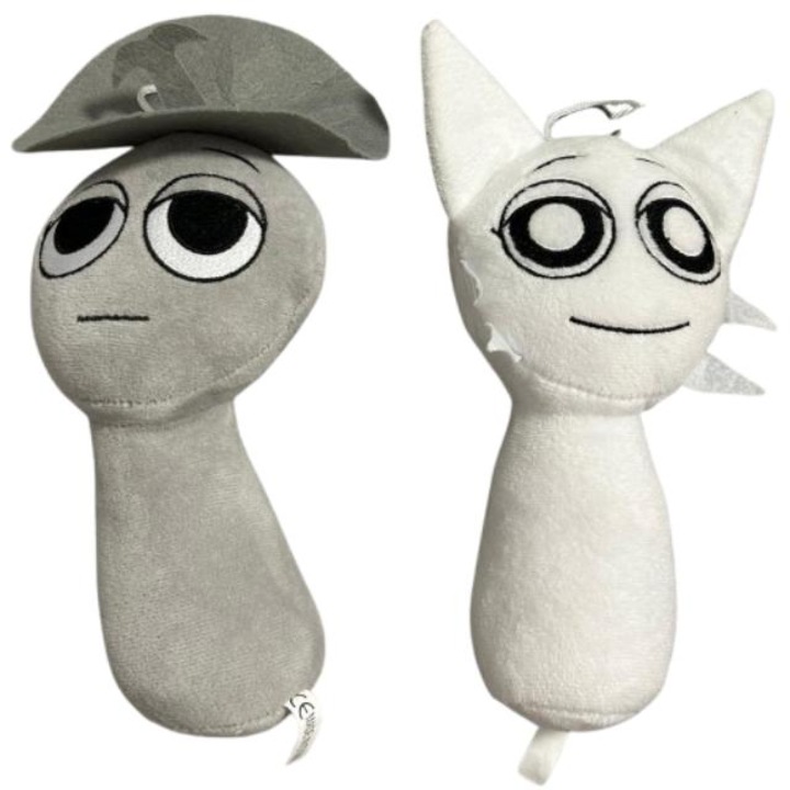 Set 2 jucarii de plus Sprunki: Clukr si Wenda, alb-gri, 23cm