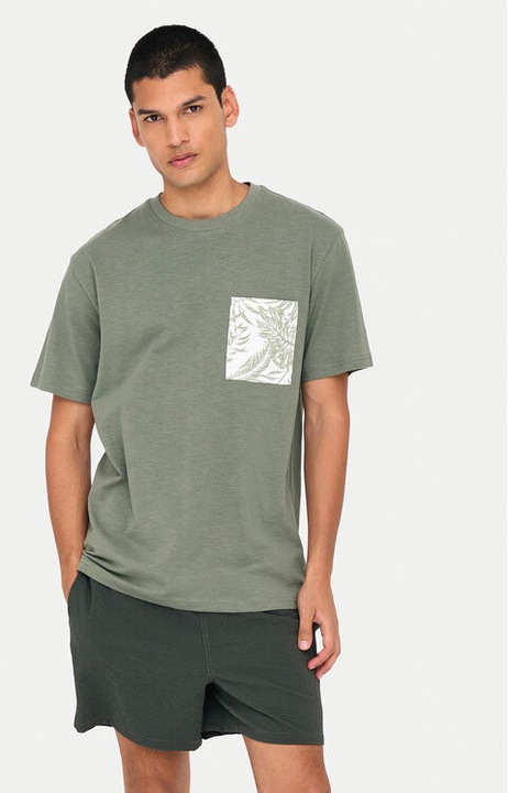 Férfi póló, Only & Sons, 304953149, Pamut, Zöld, Zöld