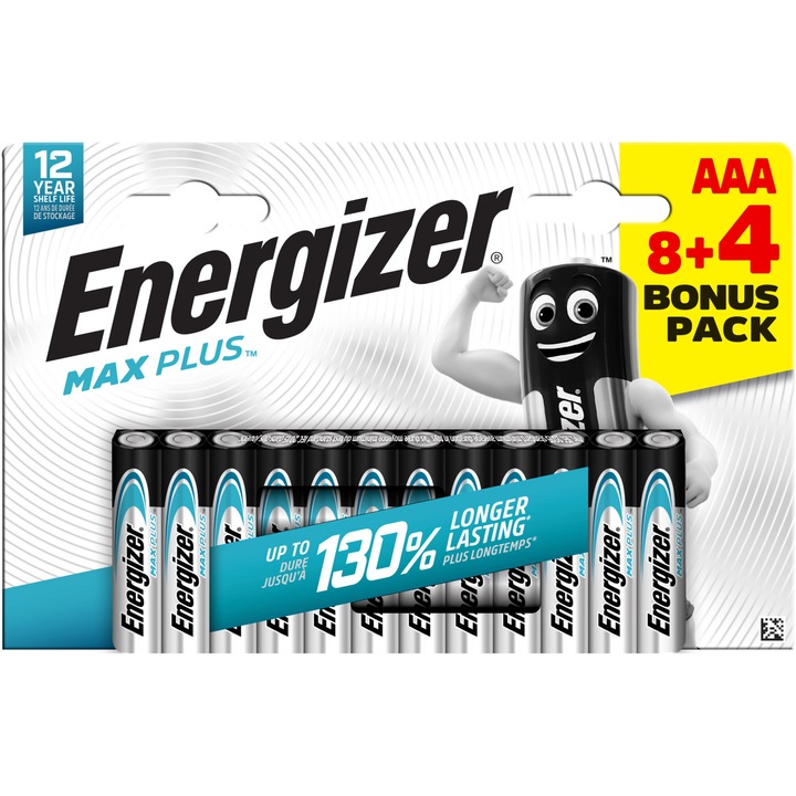 Baterii Alkaline Energizer Max Plus AAA, 12 buc
