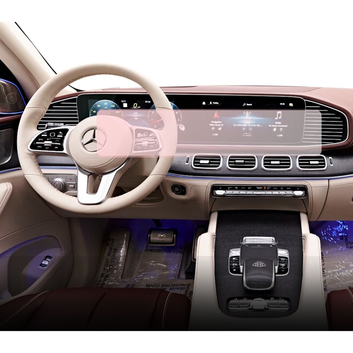 Folie Protectie Navigatie Mercedes Benz GLS 600 Maybach 2023+, Duragon, protectie Display Navigatie si Ceasuri de bord, silicon Mat, Anti-zgarieturi, Anti-amprenta, Anti-reflex, Regenerabila, Flexibila, Anti-Shock, kit instalare