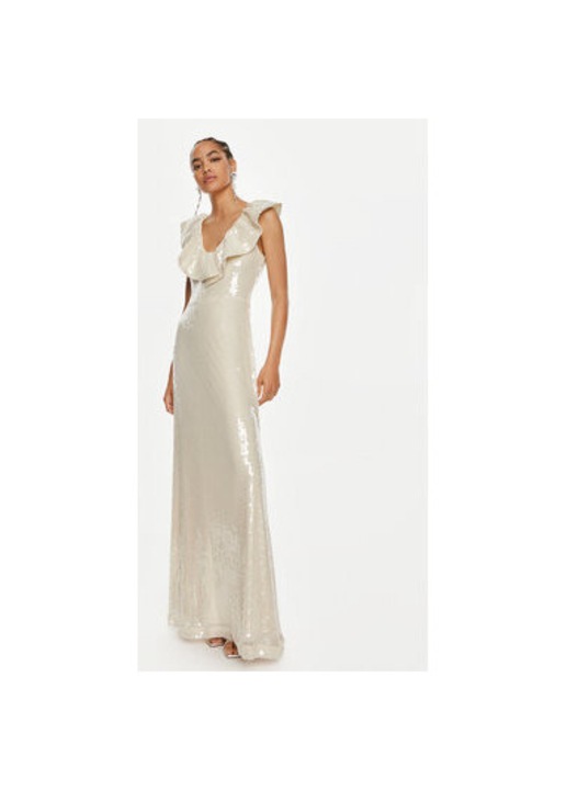 Дамска рокля, Rotate, 304471582, Рециклиран полиестер, Бежов, Бежов