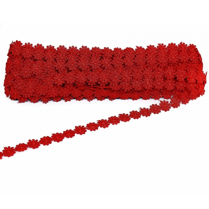 Dantela decorativa rosie 15mm – 13.5m/rola, coasere, poliester si vascoza