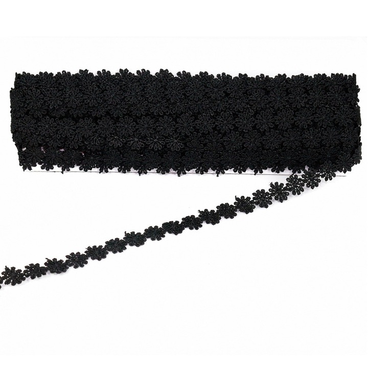 Dantela decorativa neagra 15mm – 13.5m/rola, coasere, poliester si vascoza