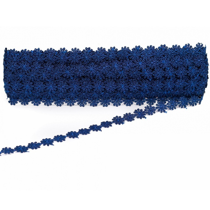 Dantela decorativa albastra 15mm – 13.5m/rola, coasere, poliester si vascoza