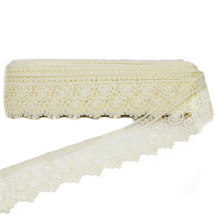Dantela crem 65mm – 13.5m/rola, coasere, poliester si vascoza