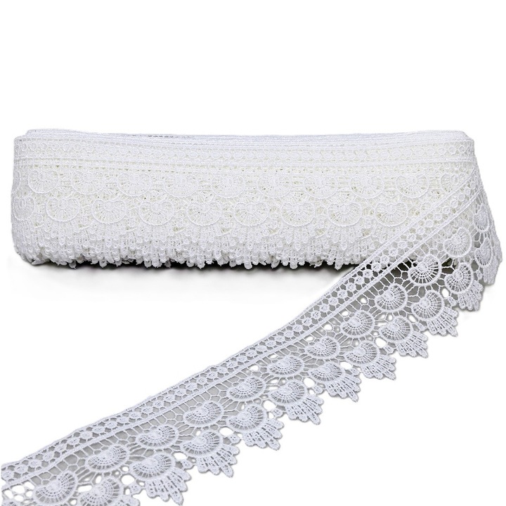 Dantela alba 15mm – 13.5m/rola, coasere, poliester si vascoza