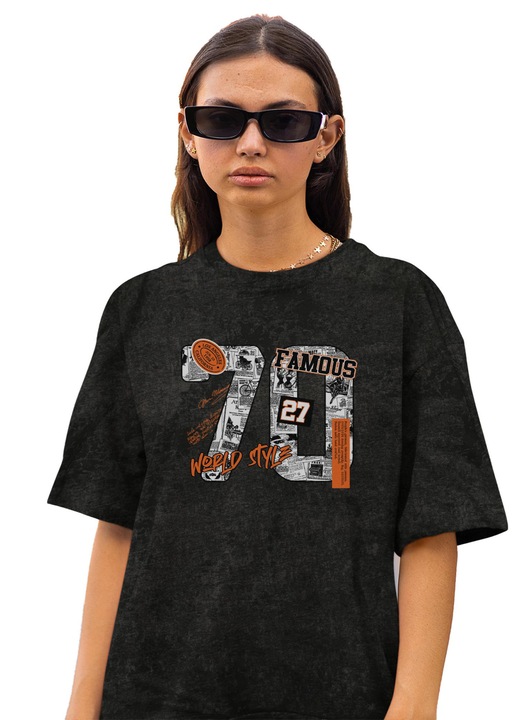 Tricou oversize pentru femei CLANDESTINE Abstract Rebellion, Bumbac, Negru Rock, Bej inchis, XS-S