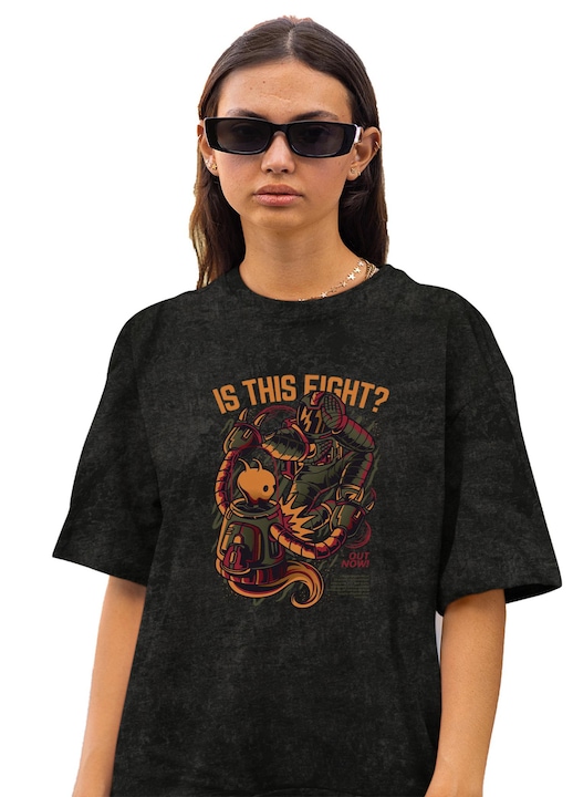 Tricou oversize pentru femei CLANDESTINE Space Riot, Bumbac, Negru Rock, Albastru inchis, XS-S