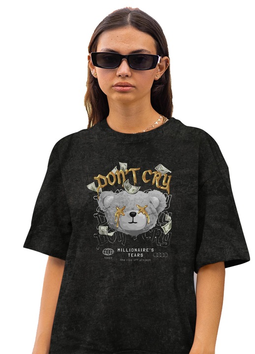 Tricou oversize pentru femei CLANDESTINE Mood Manifesto, Bumbac, Negru Rock, Galben pal, XS-S