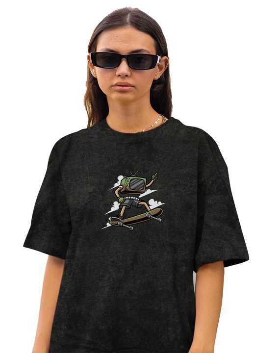 Tricou oversize pentru femei cu imprimeu Retro Skater Rock
