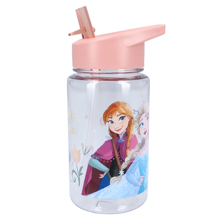 Бутилка за вода, пластмасова, без BPA, прозрачна, капацитет 450 ml, Drink Up, Frozen