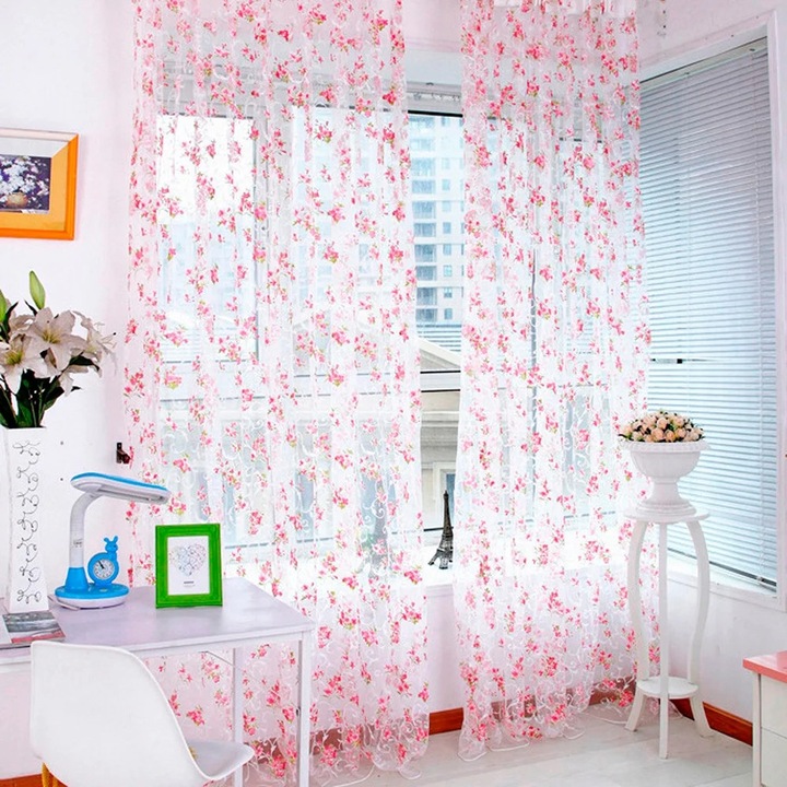 YANYXR voile függöny, virágmintás, rózsaszín, 1 panel, 140x220cm