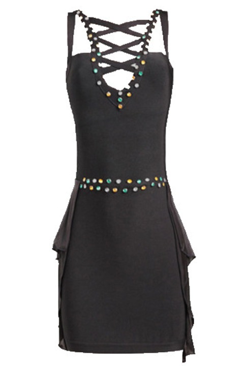 Regina's Desire Fodros Szoknyás Alakformáló Bandage Ruha, Fekete, L