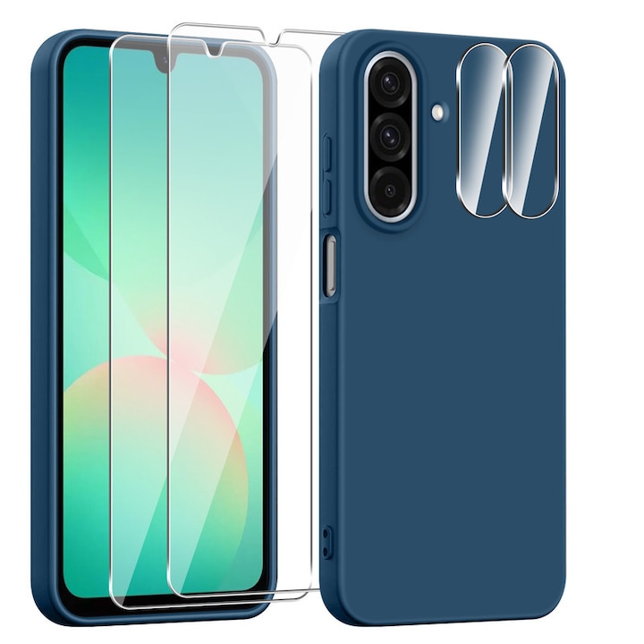 Set husa TPU si 2 folii protectie ecran si camera, compatibil cu Samsung Galaxy A26 5G, albastru
