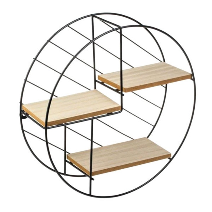 Kerek fémpolc fali konzollal 3 db 30x9cm-es fapolc