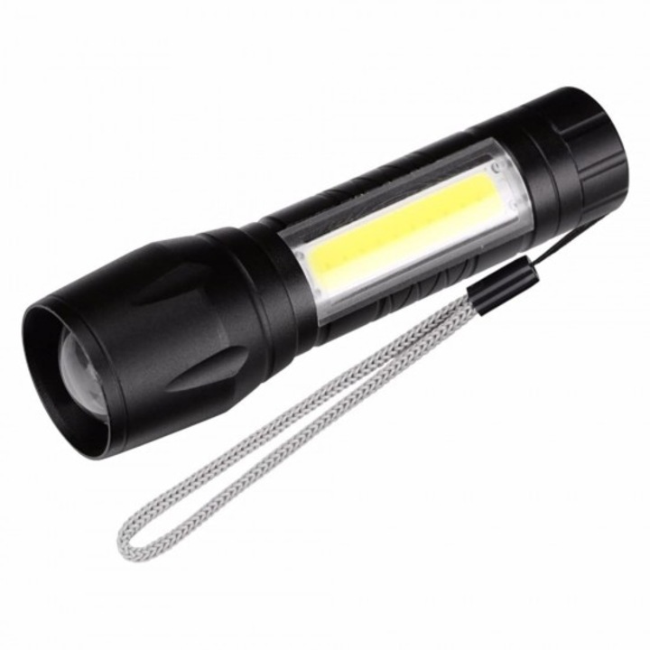 USB акумулаторен фенер, PVC+Metal, 9x2.3 см