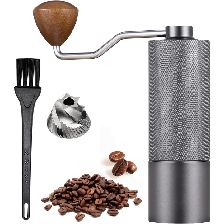 Rasnita de cafea manuala, Capacitate 25g, Echipat cu freze conice CNC din otel inoxidabil - Setari interne reglabile, pozitionare dublu rulment, filtru de cafea cu presa franceza, potrivita pentru birou, acasa, calatorii, camping