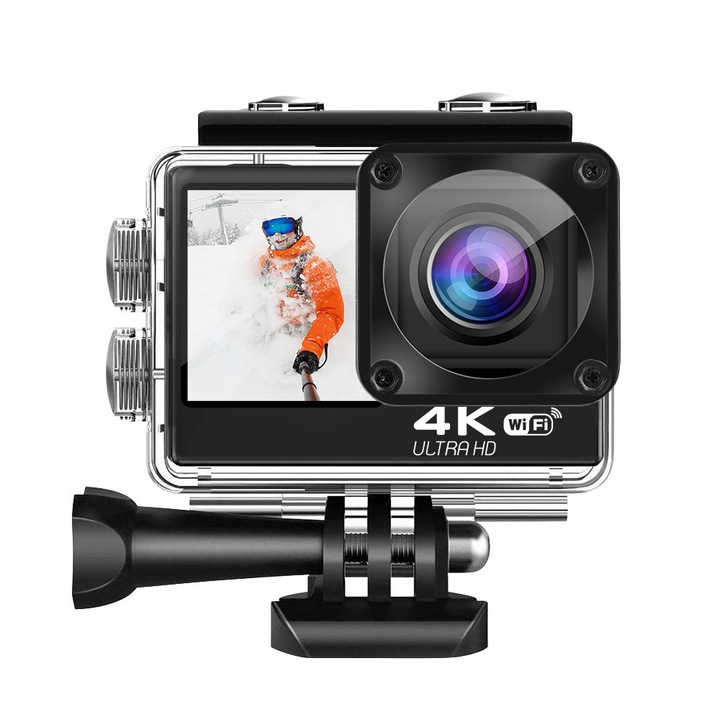 Camera video sport General 4K, 30FPS, impermeabila pana la 30m, ecran dual, 12 Mpx