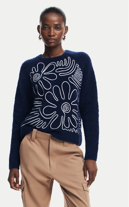 Pulover dama, Desigual, 304477669, Acril/Poliester, Albastru, Albastru