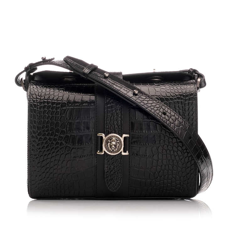 Geanta dama, Musette, KASIA, Piele naturala, negru, 24 x 20 x 10.5 cm