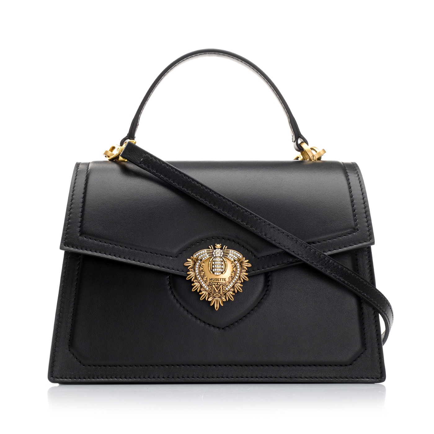 Geanta dama, Musette, CARISSA, Piele naturala, negru, 24 x 8 x 15 cm ...