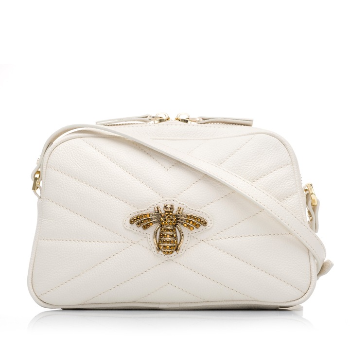 Geanta dama, Musette, NEW TASHA BEE, Piele naturala, x x, Ivoire, 26 x 6 x 17 cm