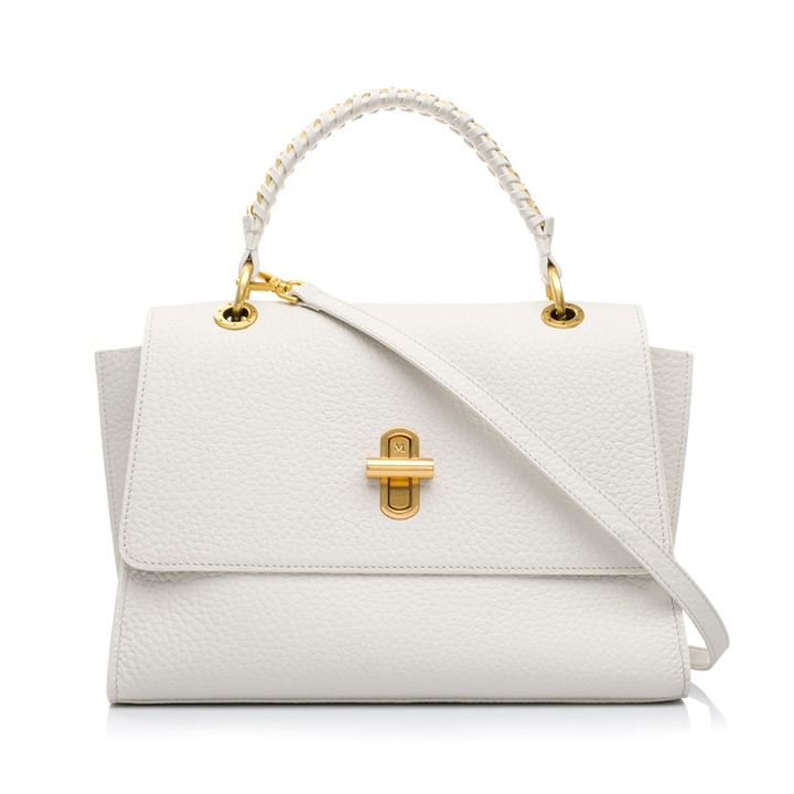 Geanta dama, Musette, INDRA MM, Piele naturala, ivoire, 31 x 12 x 23 cm