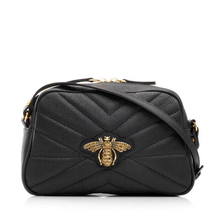 Geanta dama, Musette, NEW TASHA BEE, Piele naturala, x x, Negru, 26 x 6 x 17 cm