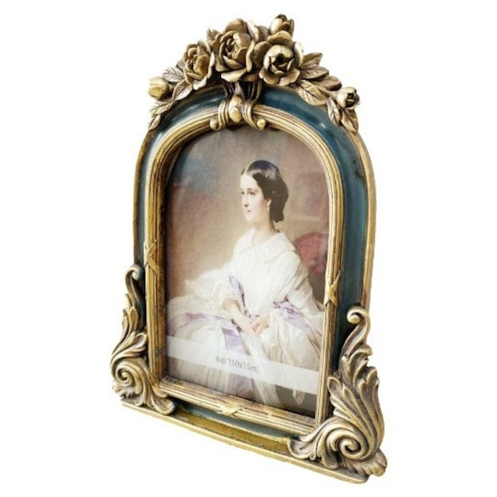 Rama foto clasica, Albastru/ Auriu, stil baroc, 10X15 CM ( 4' x 6' ) AE 02