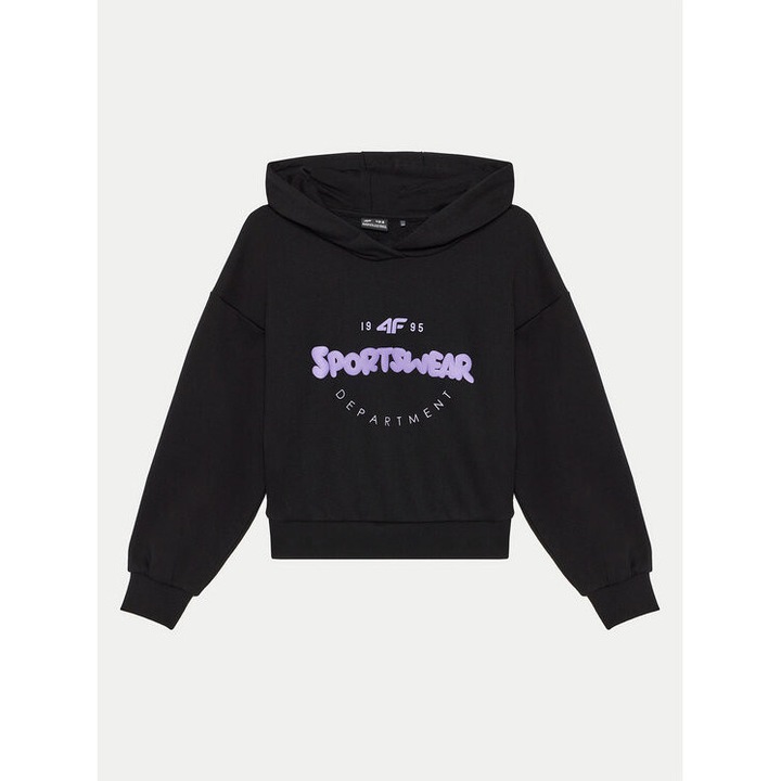 Bluza fete, 4F, 303943028, Bumbac/Poliester, Negru, Negru