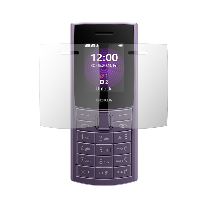 Set 2X Folie Protectie Ecran Folie24, pentru Nokia 110 4G 2nd Edition, 1X Ultra-Clear + 1X Mata, Acoperire Totala Full-Display, Adezive, Flexibile cu Auto Regenerare