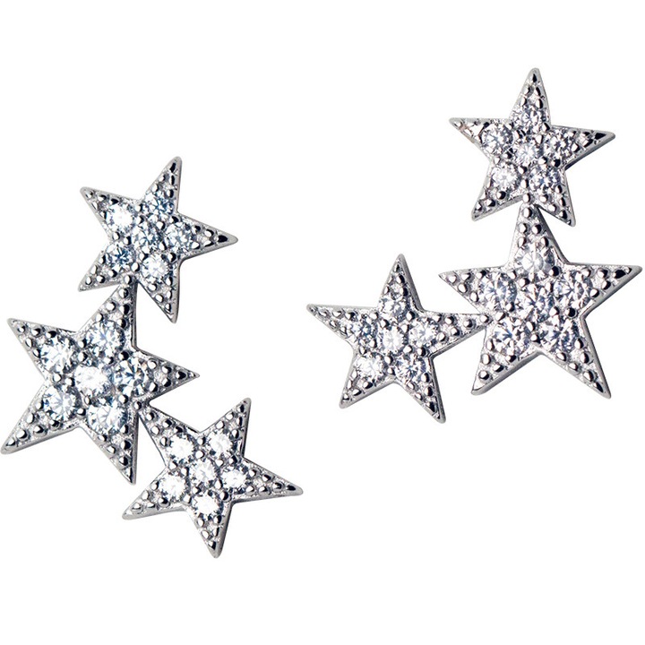 Cercei din Argint 925 Constelation cu Stelute si Pietre de Zirconiu, Design Delicat cu Cheita din Argint, Accesoriu Elegant, Cutie Bijuterii Inclusa, A229