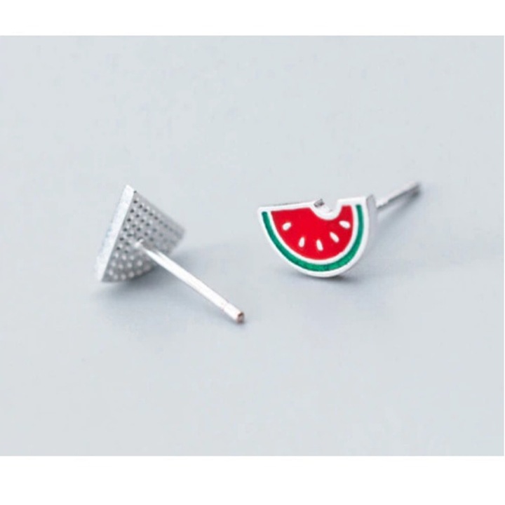 Cercei din Argint 925 Watermelon in Forma de Felii de Pepene Rosu, Design Vesel si Jucaus, Accesoriu de Vara, Cutie Bijuterii Inclusa, A238