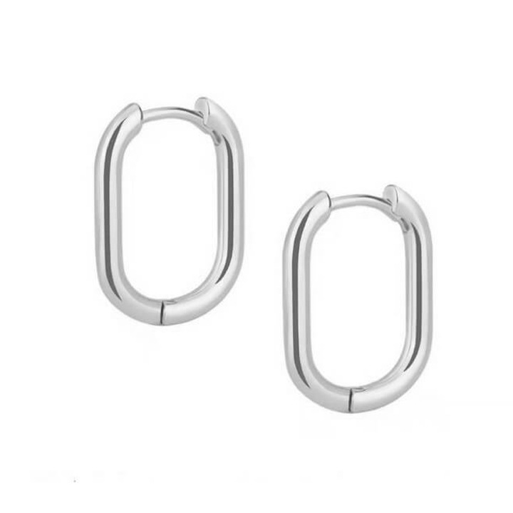 Cercei din Argint 925 Happiness Hoops Argintii cu Forma Dreptunghiulara, Design Geometric Modern, Accesoriu Finit, Cutie Bijuterii Inclusa, A241