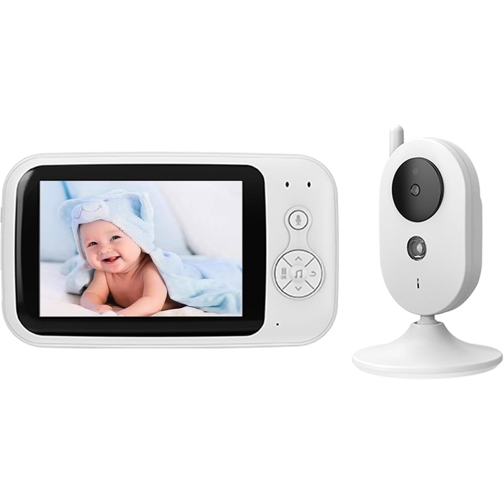 Бебефон и безжична аудио-видео камера за наблюдение на бебета, Videobaby 304 A, HD XXXL 5-инчов LCD екран, завъртане на 355°, нощен режим, двупосочен, мониторинг на температурата, приспивни песни