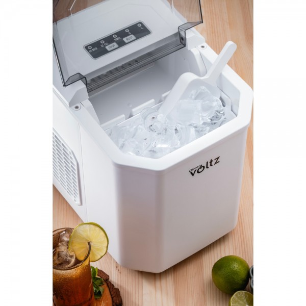 Aparat cuburi de gheata Oliver Voltz OV51447B, 120W, 12 kg/24 ore, 1.3 L, 9 cuburi/ ciclu de operare, Indicator de gheata si apa, Alb