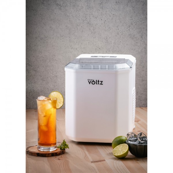 Aparat cuburi de gheata Oliver Voltz OV51447B, 120W, 12 kg/24 ore, 1.3 L, 9 cuburi/ ciclu de operare, Indicator de gheata si apa, Alb