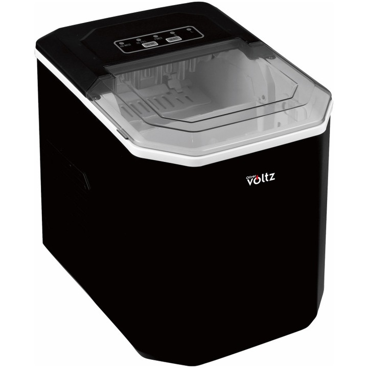 Ледогенератор Oliver Voltz OV51447B, 120W, 12 кг/24 часа, 1.3 л, 9 кубчета за цикъл работа, Индикатор за лед и вода, Черен