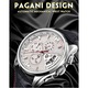 Мъжки часовник Pagani Design Black Pearl, Механичен, Неръждаема стомана, Сребрист / Черен