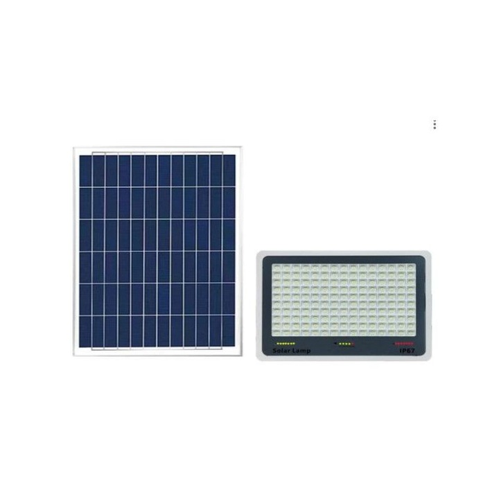 Reflector luminos cu celula fotovoltaica eMazing, detector de lumina, rezistent la apa, 96 surse LED integrate, 30W, 17x13 cm, IP67, stil contemporan, culoare negru