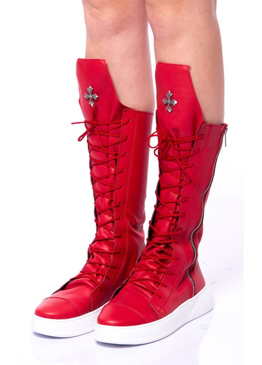 Pantofi sport dama inalti, Benedetto, Sireturi si fermoare, Rebel Flame, Benedetto, Piele naturala, Rosu 36