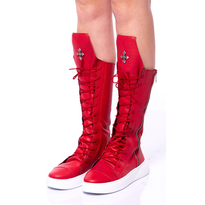 Pantofi sport dama inalti, Benedetto, Sireturi si fermoare, Rebel Flame, Benedetto, Piele naturala, Rosu 36